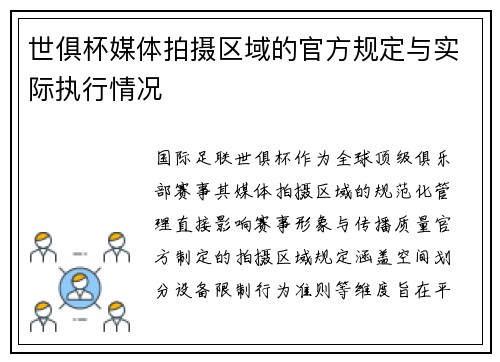 世俱杯媒体拍摄区域的官方规定与实际执行情况