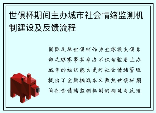 世俱杯期间主办城市社会情绪监测机制建设及反馈流程